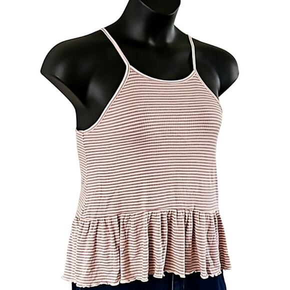 American Eagle Striped Tank Top XS Ruffle Hem Spaghetti Strap Summer Casual - Picture 4 of 6